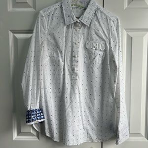 Vintage Vineyard Vines white tunic with navy and white polka dot embroidery